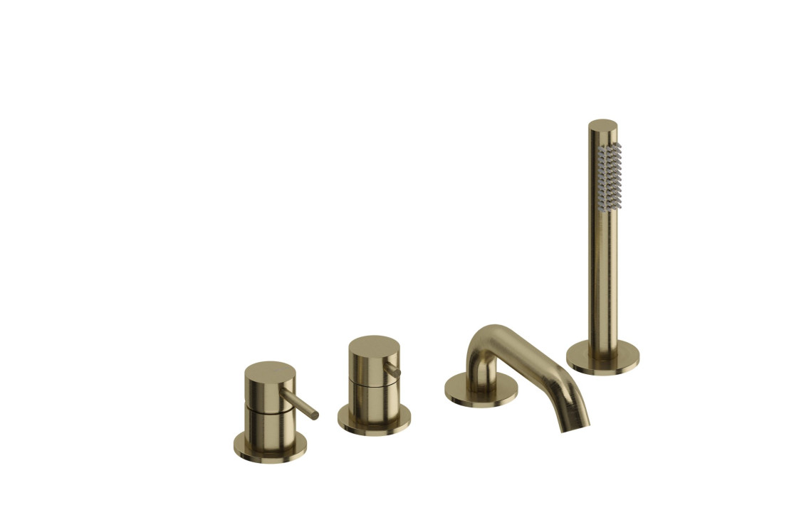 Brushed Gold LOOP bath and shower taps on ledge by Sanycces