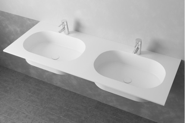 TONNARA double washbasin in Krion® front view
