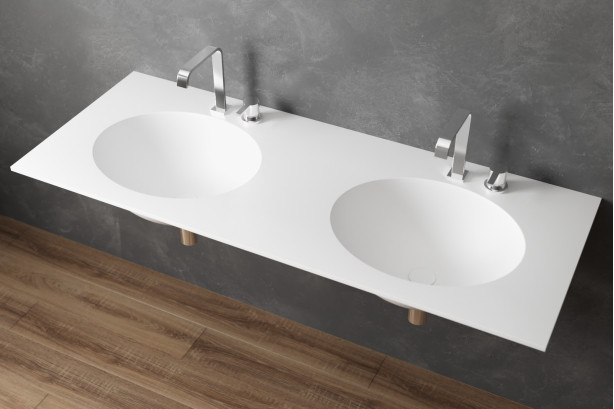 OUVEA double washbasin in Krion® seen from the side