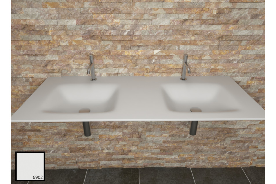 Double washbasin on AGATE Light Grey countertop in KRION® face view
