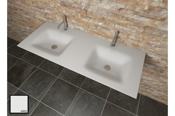 Double washbasin on AGATE Light Grey countertop in KRION® side view