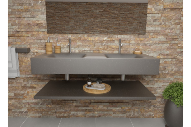 AGATE Asteroid dark double washbasin in Krion® front view