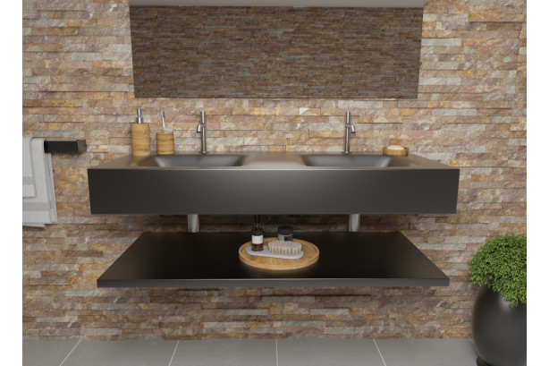 AGATE dual sink unit in black metal KRION® front view