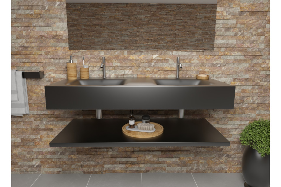 AGATE dual sink unit in black metal KRION® front view