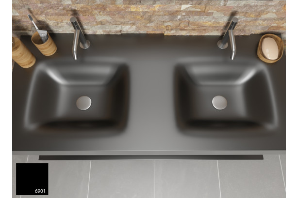 AGATE dual sink unit in black metal KRION® side view