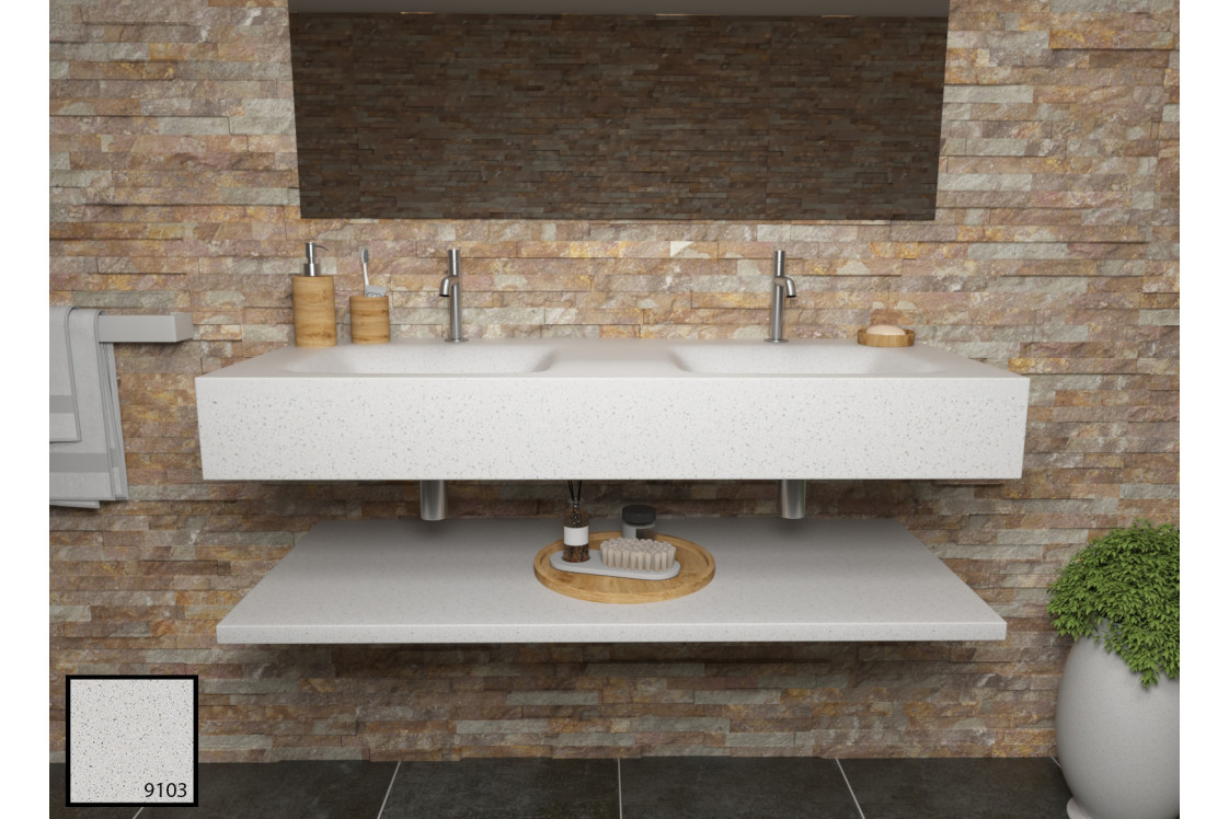 AGATE dual sink unit in bright rock KRION® side view