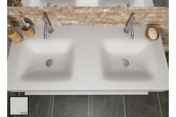 AGATE dual sink unit in bright rock KRION® top view
