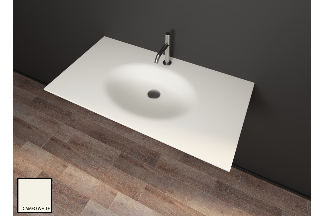 PERLE sink unit in thermoformed simple cameo white CORIAN® side view