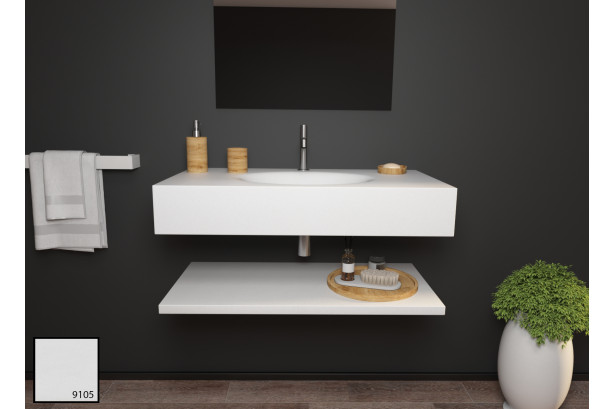 PERLE sink unit in crystal white KRION® side view