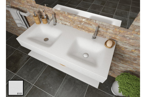 AGATE dual sink unit in crystal white KRION® side view