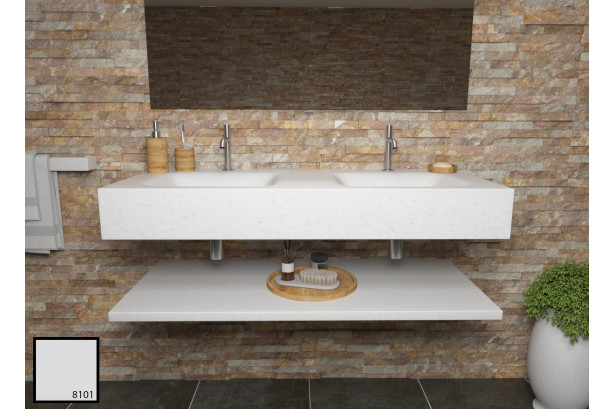 AGATE dual sink unit in crystal white KRION® front view