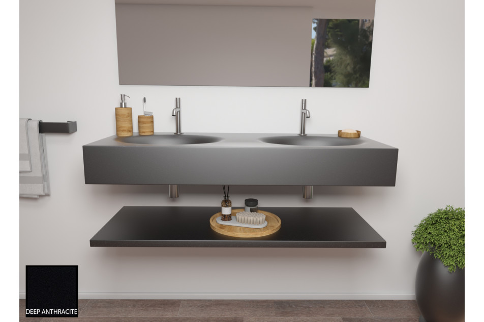 PERLE dual sink unit in deep antracite CORIAN® front view