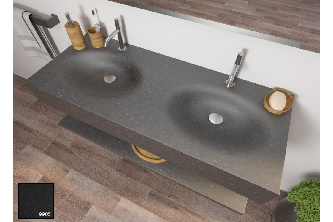 PERLE dual sink unit in elegant black KRION® side view