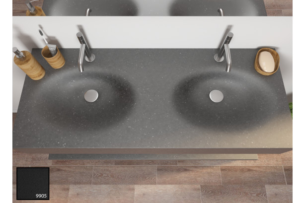 PERLE dual sink unit in elegant black KRION® side view