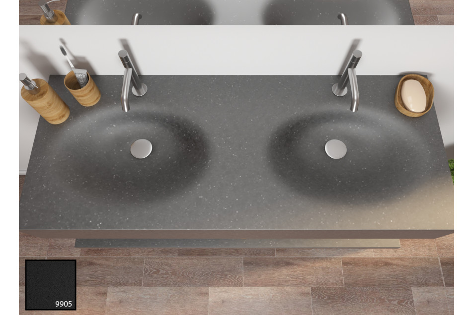 PERLE dual sink unit in elegant black KRION® top view