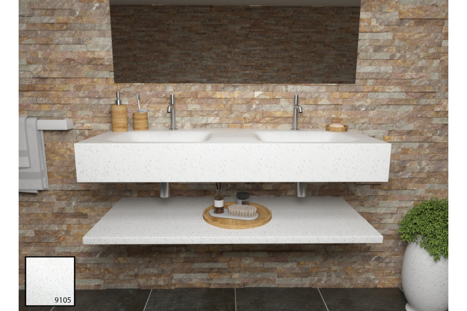 AGATE dual sink unit in elegant white KRION® front view