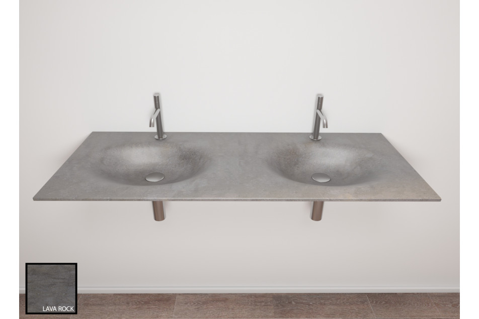 PERLE dual sink unit in lava rock CORIAN® front view