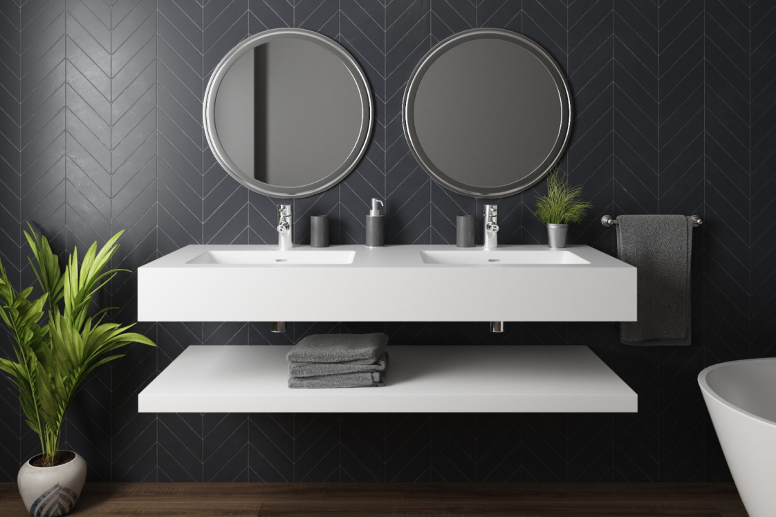 CREIZIC double washbasin in Krion® front view