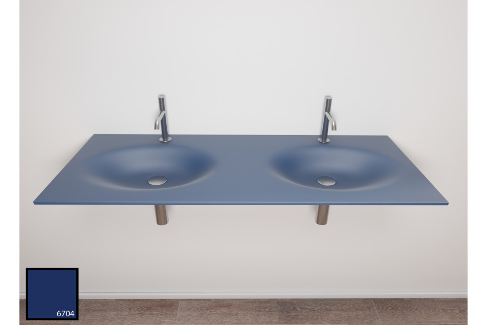 PERLE dual sink unit in navy blue KRION® front view