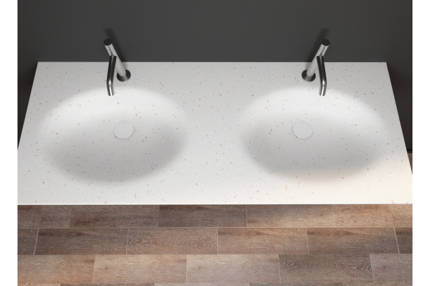 PERLE dual sink unit in white cooper KRION® top view