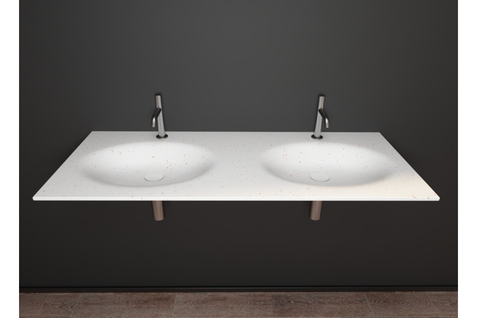 PERLE dual sink unit in white cooper KRION® front view