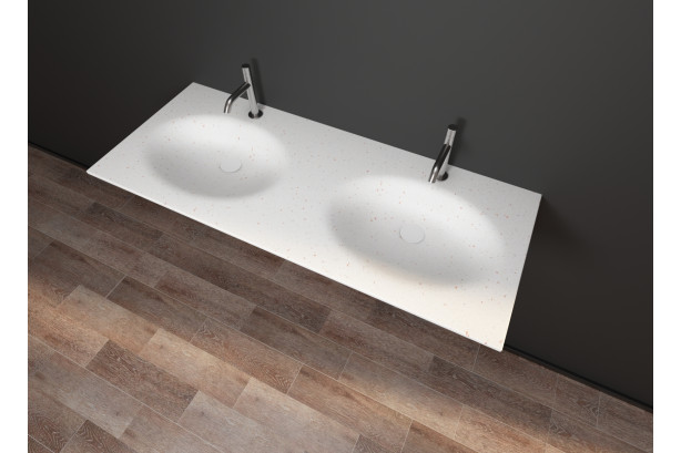 PERLE dual sink unit in white cooper KRION® side view