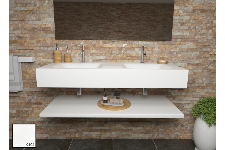 AGATE dual sink unit in white concrete KRION® front view