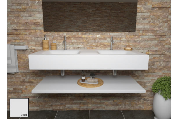 AGATE dual sink unit in white nature KRION® front view
