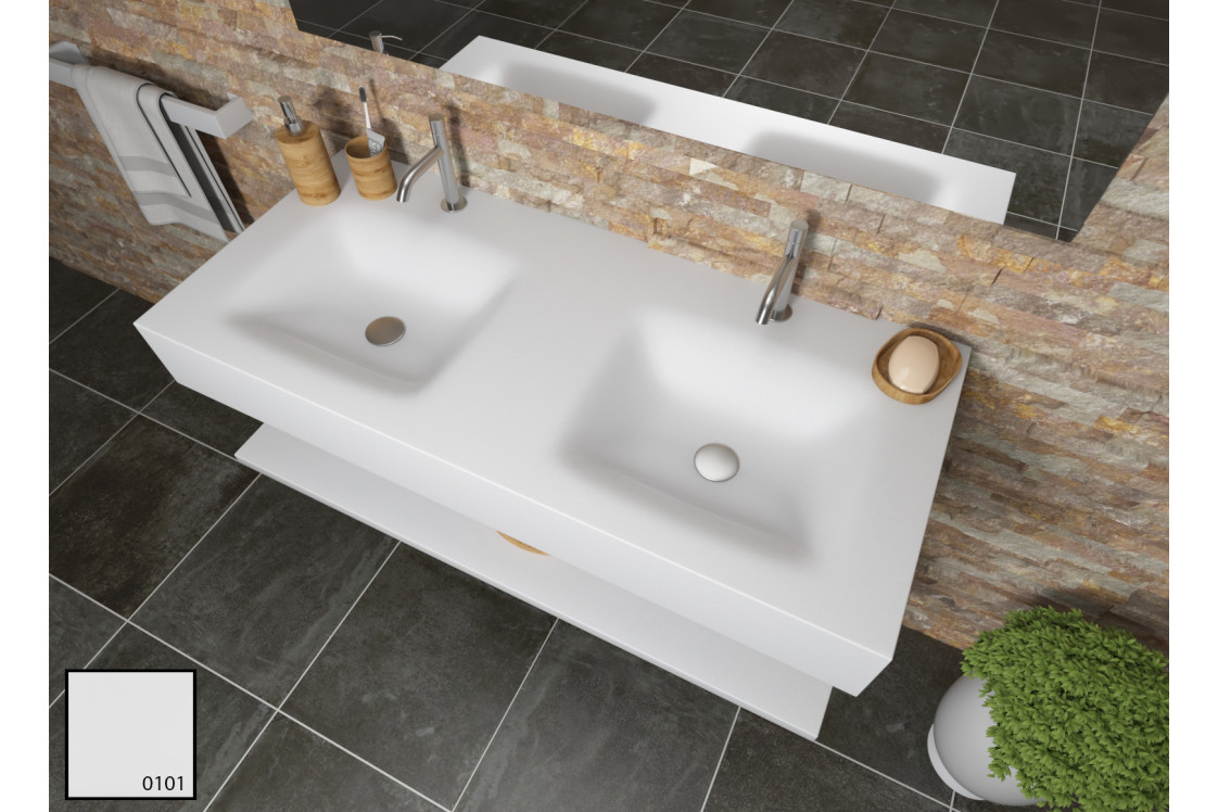 AGATE dual sink unit in white nature KRION® side view