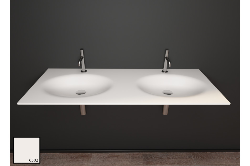 PERLE dual sink unit in Pearl KRION® front view