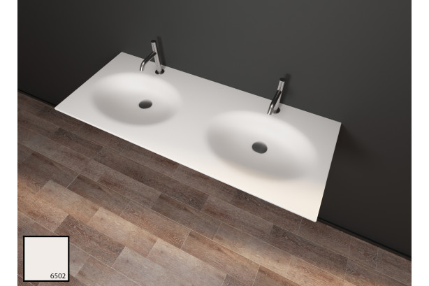PERLE dual sink unit in Pearl KRION® side view