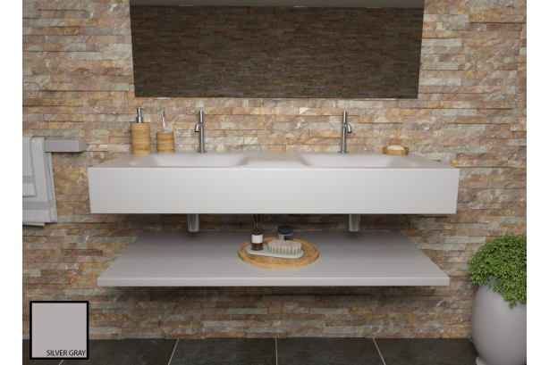 AGATE dual sink unit in Silver Gray CORIAN® front view