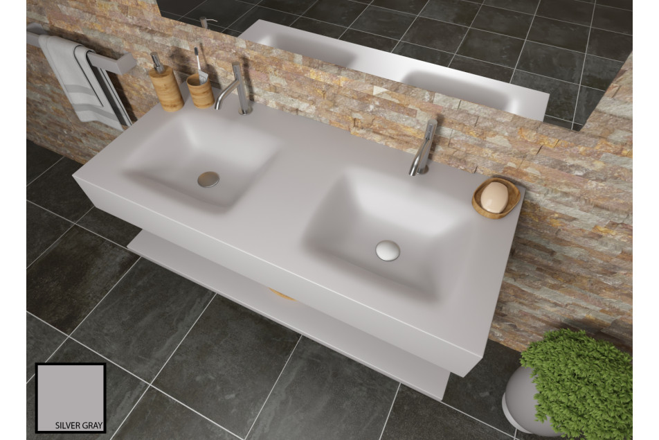 AGATE dual sink unit in Silver Gray CORIAN® side view