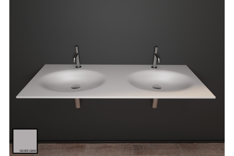 PERLE dual sink unit in Silver Gray CORIAN® front view