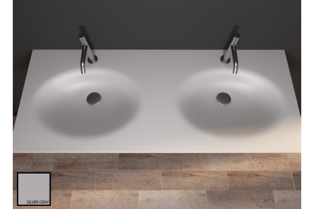 PERLE dual sink unit in Silver Gray CORIAN® top view