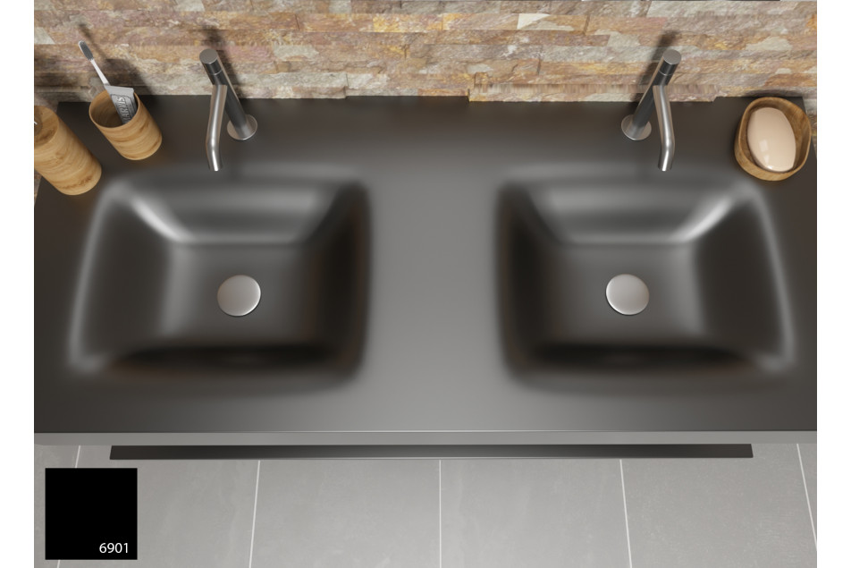AGATE dual sink unit in Black metal KRION® top view
