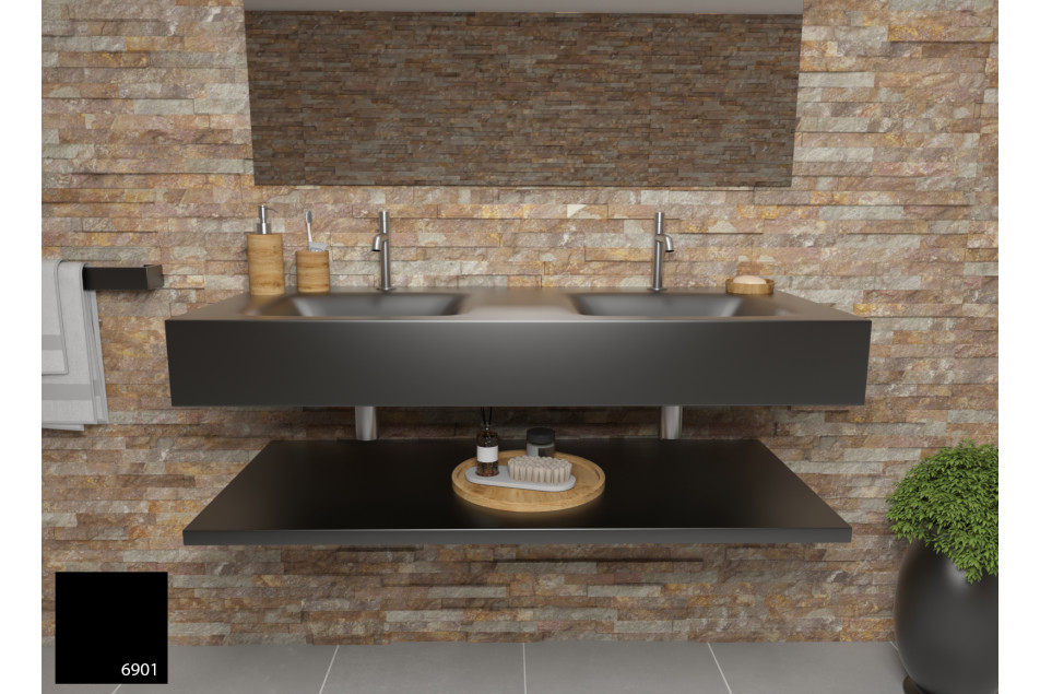 AGATE dual sink unit in Black metal KRION® front view