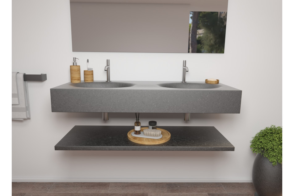 PERLE dual sink unit in elegant black KRION® front view
