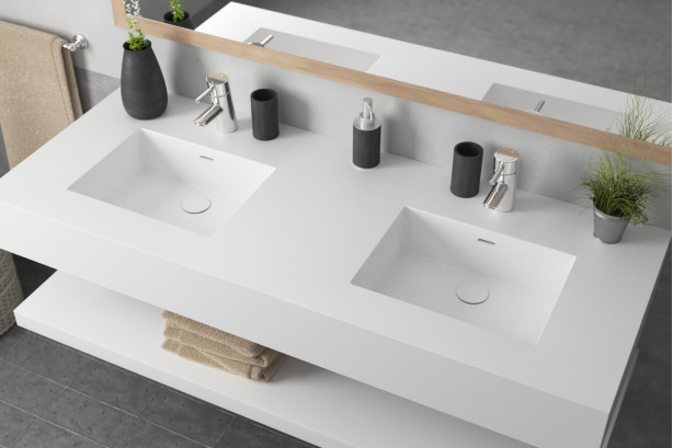 CROZET double washbasin in Krion® side view