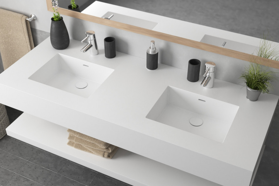CROZET double washbasin in Krion® side view