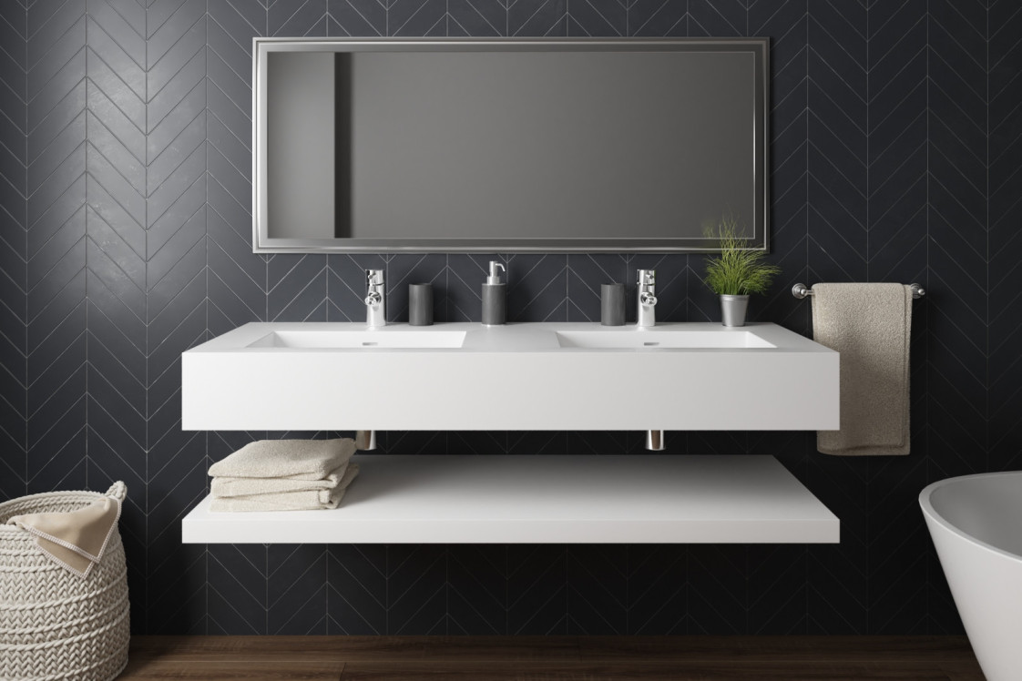 CHANCEL double washbasin in Krion® front view