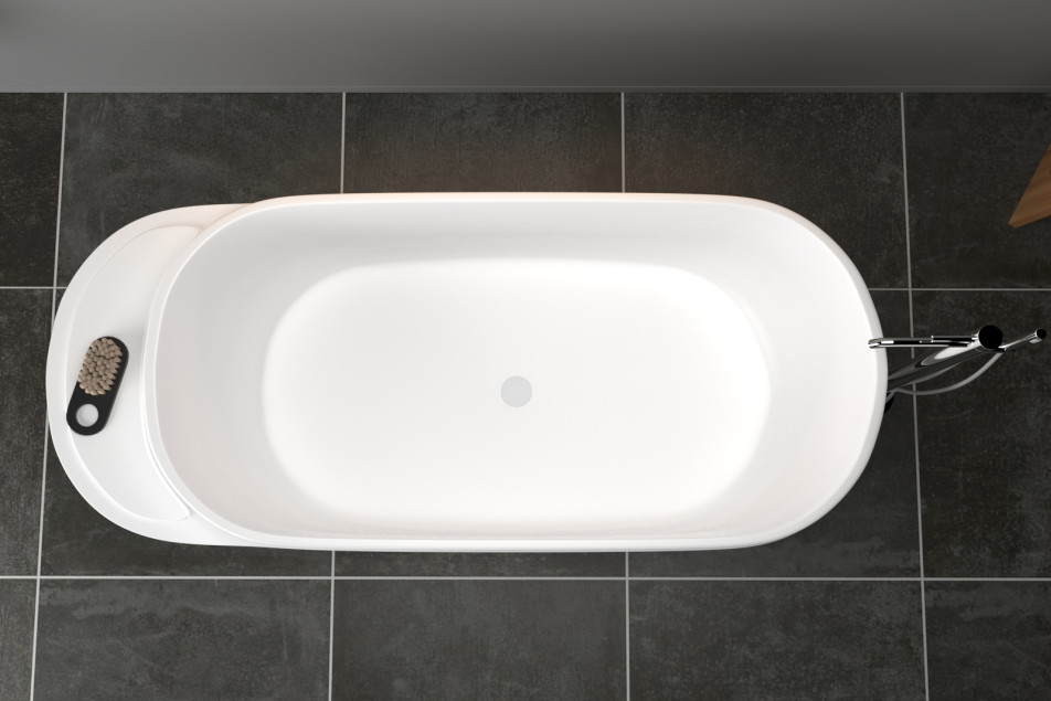 Freestanding ARO White bath + NOIR Frmae in Krion® top view
