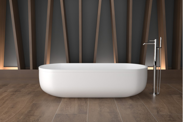 Freestanding ARO AIR White bath + White frame in Krion® front view