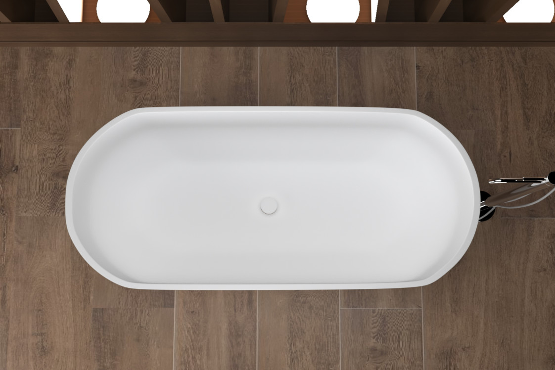 Freestanding ARO AIR Bath + BEIGE frame in Krion® side view