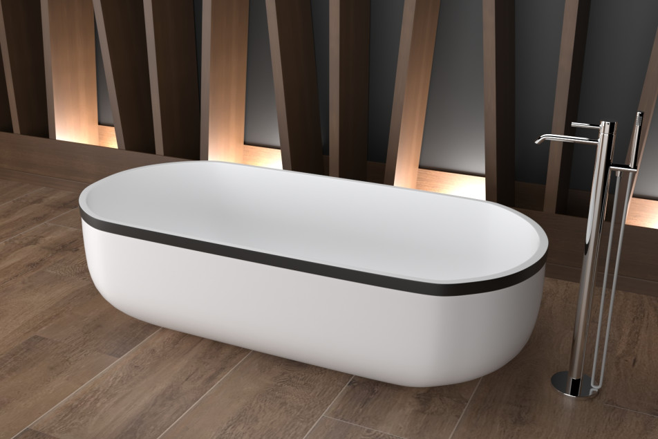 Freestanding ARO AIR bath + Black frame in Krion® side view