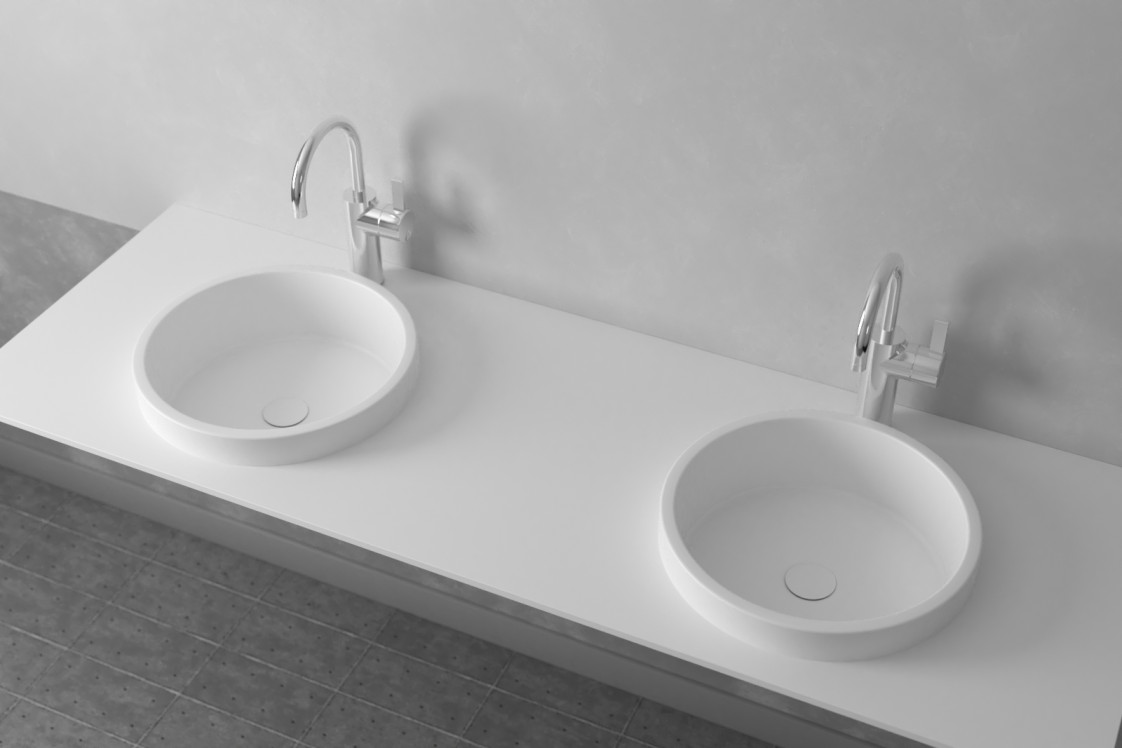 LUANIVA double washbasin in Krion® seen from the side