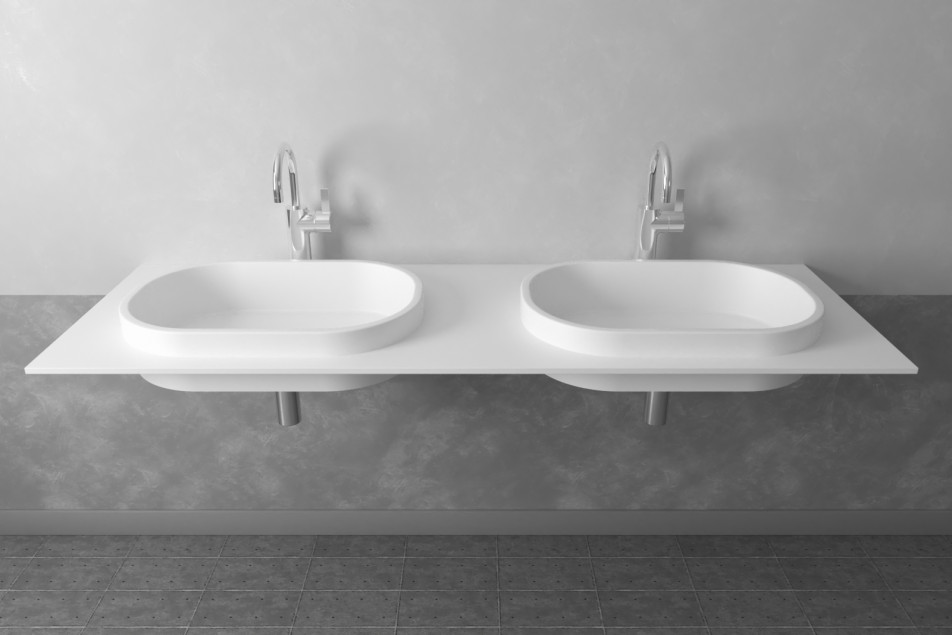 PIANA double washbasin in Krion® front view