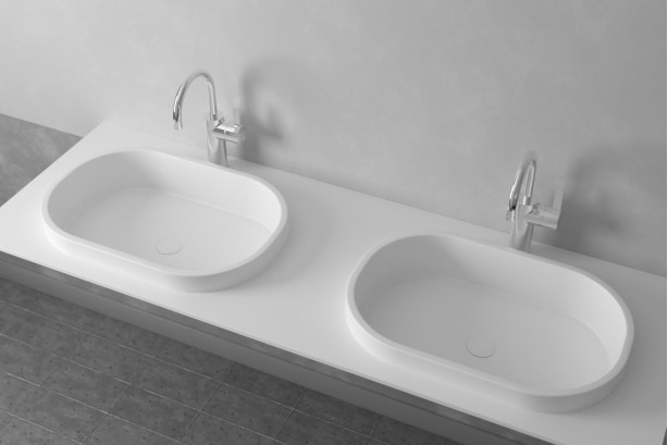 PIANA double washbasin in Krion® side view