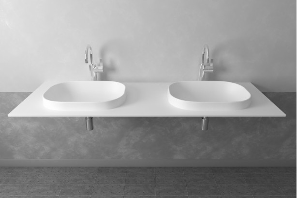 PIREN double washbasin in Krion® seen from the side