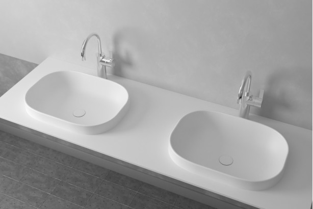 PIREN double washbasin in Krion® seen from the side